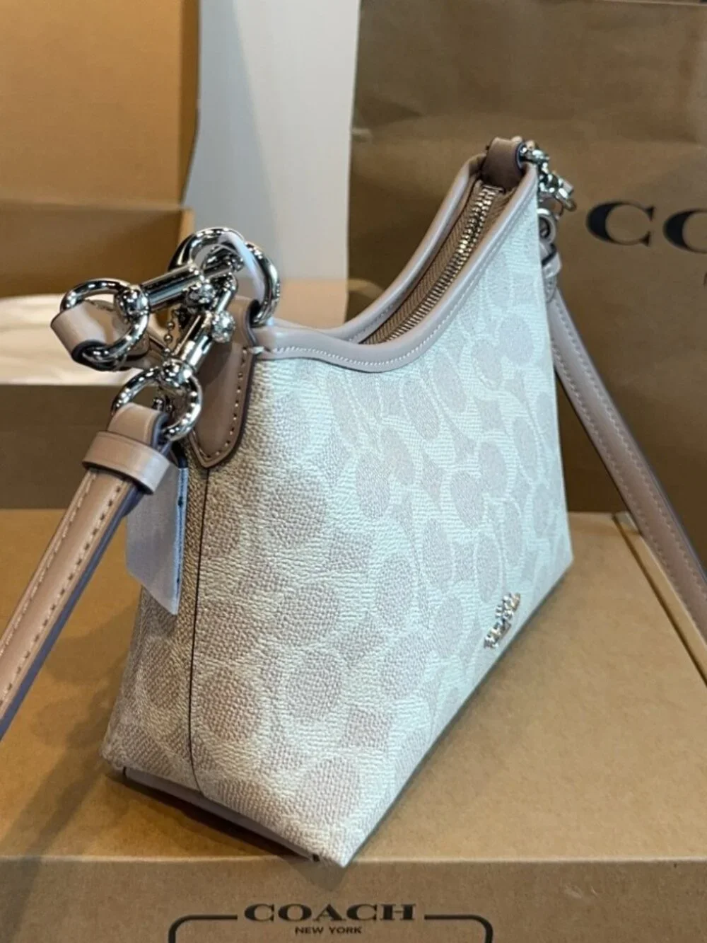 Coach Mini Shoulder Tote Chalk Signature Canvas Convertible Crossbody Handbag